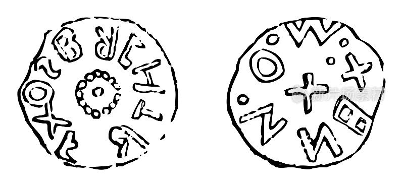 中世纪盎格鲁-撒克逊铜币Styca -古董雕刻插图